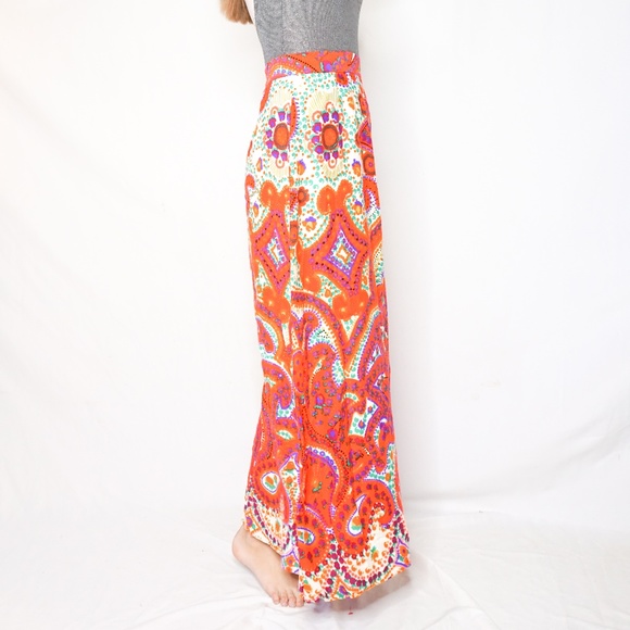 VINTAGE 60s Ornate Color Pattern Maxi Skirt - Picture 2 of 7